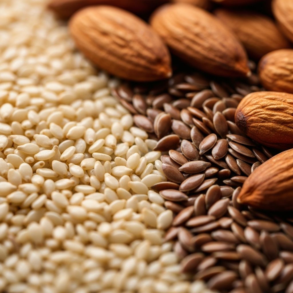 Seeds and nuts showing texture and nutritional density